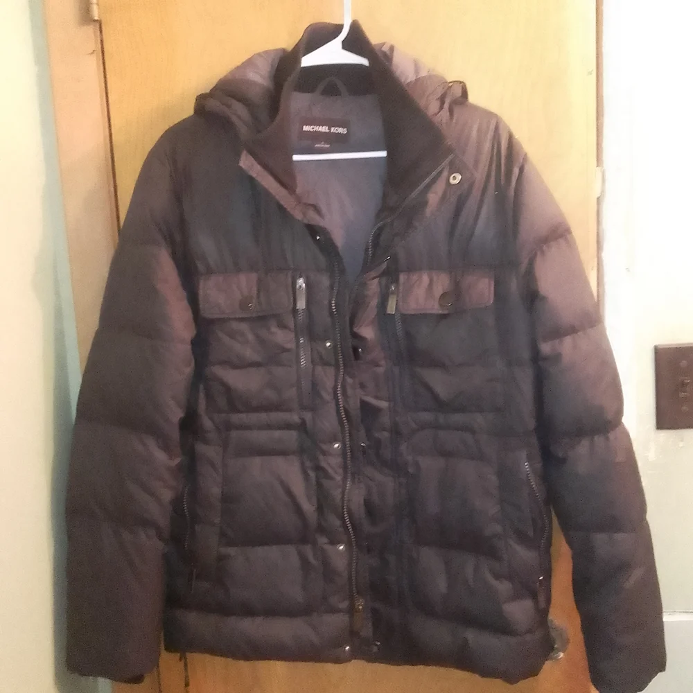 Michael Kors Black Puffer Quilted Down Hooded Snap Button Zip Up Jacket‎ Small